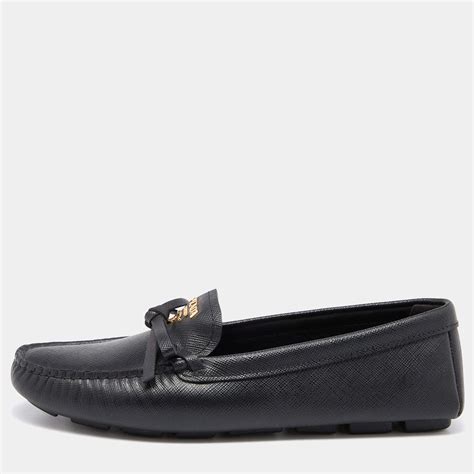 leather loafers prada|Prada bow detail loafers.